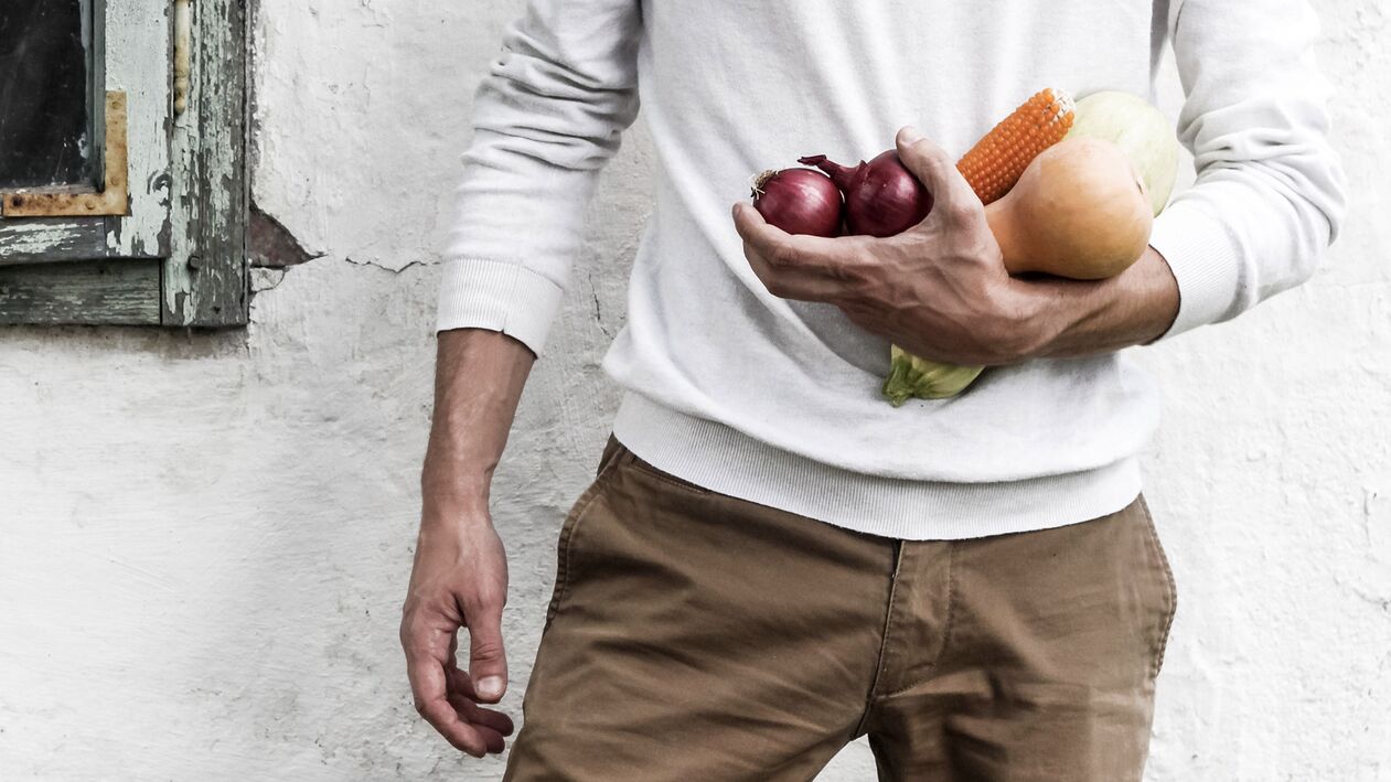 man with healthy food for power